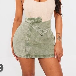 Prettylittlething Fold Over Waist Denim Skirt